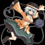  bow green_eyes hat hat_ribbon heart heart_of_string komeiji_koishi open_mouth ribbon short_hair silver_hair skirt smile solo tendo third_eye touhou 