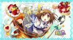  apron brown_hair chestnut_mouth cup eretto etotama eyecatch food fruit highres in_container in_cup maid_apron nyaa-tan open_mouth ribbon short_hair spoon star strawberry sugar_cube text_focus translation_request 