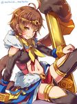  bare_shoulders breasts brown_eyes brown_hair crown mataichi_mataro monkey_tail monkey_wrench_(ole_tower) ole_tower one_eye_closed remodel_(ole_tower) short_hair small_breasts solo tail thighhighs 