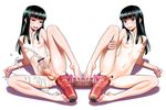 2girls anal anal_object_insertion bangs barefoot blunt_bangs breasts censored cum dildo ejaculation feet hime_cut large_penis long_hair masturbation minazuki_juuzou multiple_girls newhalf nude object_insertion original penis pussy simple_background small_breasts toes twins 