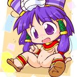  1girl anklet arm_support artist_request blush bracelet breasts chibi cleopatra_fortune female hair_tubes hat jewelry lowres navel nipples nude open_mouth patrako purple_eyes purple_hair pussy sandals sggg shoes sitting small_breasts solo spread_legs uncensored 