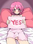 bed_sheet blush braid crossdressing dress embarrassed erection erection_under_clothes leona_west looking_at_viewer lying male_focus motsuaki on_back otoko_no_ko penis_peek pillow pink_hair pretty_(series) pripara purple_eyes smile solo sundress sweat sweatdrop testicles yes yes-no_pillow 