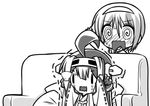  @_@ ahoge arms_up blush confused couch crying cup detached_sleeves double_bun greyscale hairband hand_to_own_mouth hands_on_own_head headgear kantai_collection kongou_(kantai_collection) long_hair monochrome multiple_girls natori_(kantai_collection) nontraditional_miko open_mouth rectangular_mouth senomoto_hisashi short_hair sitting surprised sweat teacup tears trembling wavy_mouth ||_|| 
