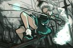  highres katana konpaku_youmu mifuru ribbon short_hair silver_hair solo sword touhou weapon 