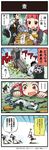  1girl 4koma beard belt black_hair bococho breaking broken check_translation comic cross dodging dungeon_and_fighter facial_hair fume gameplay_mechanics hammer highres kannazuki_hato long_sleeves mage_(dungeon_and_fighter) on_floor pointy_ears polearm pot priest_(dungeon_and_fighter) red_eyes red_hair running shatter translation_request weapon 
