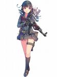  ak-47 assault_rifle black_hair daito fingerless_gloves firearm gloves gun hairband karasawa_arina long_hair radio rifle school_uniform shooting_girl skirt solo weapon 