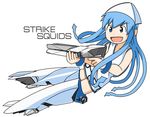  :d blue_eyes blue_hair deep-red english gun ikamusume open_mouth parody science_fiction shinryaku!_ikamusume simple_background smile squid_girl strike_witches striker_unit tentacle_hair v-shaped_eyebrows weapon white_background world_witches_series 