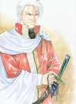  agahari cape fire_emblem fire_emblem:_monshou_no_nazo jagen male_focus old_man solo sword traditional_media weapon white_hair 