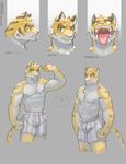  anthro big_muscles blue_eyes blush boxers_(clothing) clothing feline fur loverslessthanthree male mammal morenatsu muscles nipples open_mouth smile solo stripes teeth tiger tongue tongue_out torahiko_(morenatsu) underwear undressed yellow_fur 