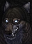  2018 anthro blue_eyes canine digital_media_(artwork) grin male mammal rakan scar shayaroseis smile were werewolf wolf 