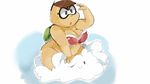  bottomless brown_hair chubby cleavage clothed clothing cloud eyewear female goggles hair half-dressed lakitu mario_bros nintendo shamelesss solo video_games 