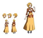  blonde_hair braid breasts brown_eyes character_sheet concept_art enri_emmot expressions female from_behind full_body hair_over_shoulder long_hair long_skirt looking_at_viewer official_art overlord_(maruyama) simple_background single_braid skirt smile solo standing white_background 
