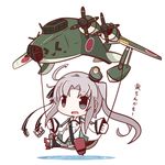  &gt;_&lt; :d ahoge aircraft airplane akitsushima_(kantai_collection) anchor_hair_ornament chibi closed_eyes h8k hair_ornament highres kantai_collection long_hair nishikitaitei-chan nuu_(nu-nyu) open_mouth side_ponytail silver_eyes silver_hair smile swing translation_request xd 