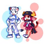  bovine buffalo_bell cattle duo feline female fur kemono male mammal mascot red_eyes red_fur shioinu tiger white_fur 