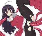  ahoge bar_censor black_hair blush censored clenched_teeth jewelpet_(series) jewelpet_sunshine mizushiro_kanon motsuaki pantyhose pleated_skirt pointless_censoring rape red_eyes restrained simple_background skirt solo spread_legs sweat tears teeth tentacles torn_clothes torn_legwear vaginal white_background 