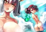  animal_ears ass bathing black_hair blush breasts comb covering fang fox_ears huge_breasts izuna_jinkuro kongiku momohime multiple_girls nude nude_cover oboro_muramasa onsen phandit_thirathon red_eyes silver_hair steam towel white_towel yellow_eyes 