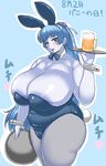  aoi_(gegege_no_kitarou) astraea13 blue_eyes blue_hair blue_skin blush breasts cleavage covered_navel fat gegege_no_kitarou hair_ribbon huge_breasts long_hair looking_at_viewer monster_girl open_mouth ponytail ribbon simple_background smile solo thick_thighs wide_hips yuki_onna 
