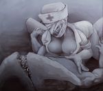  breasts clothing drooling duo female human mammal monochrome monster nipples not_furry nurse nurse_(silent_hill) open_mouth saliva sensual silent_hill tinyfaceart video_games 