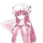  babydoll blush breasts covered_nipples crescent crescent_hair_ornament hair_ornament hat large_breasts lingerie long_hair mob_cap monochrome navel negligee nipples patchouli_knowledge see-through solo touhou underwear zaxwu 
