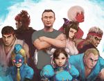  5boys :o abel_(street_fighter) alternate_costume beads black_hair blue_eyes breasts brown_hair bun_cover chun-li cleavage collared_shirt crossed_arms decapre drill_hair elena_(street_fighter) evil_ryuu evolution_championship_series expressionless glowing glowing_eyes gouki green_eyes han_juri hat headband infiltration jewelry mask medium_breasts mini_hat multiple_boys multiple_girls necklace necktie necyda prayer_beads puffy_short_sleeves puffy_sleeves real_life red_skin ryuu_(street_fighter) serious shirt short_sleeves silver_hair street_fighter street_fighter_iv_(series) twin_drills upper_body 