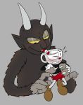  animate_inanimate black_fur clothed clothed/nude clothed_male_nude_male clothing cuphead_(character) cuphead_(game) demon drinking fur gloves horn larger_male male nude object_head shorts size_difference smaller_male the_devil_(cuphead) toxic-boner undressing video_games yellow_eyes 