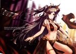  2014 arabian_clothes armlet bracelet breasts brown_hair dated jewelry large_breasts long_hair looking_at_viewer necklace original pointy_ears red_eyes skirt solo thigh_strap tiara two_side_up veil very_long_hair x2 