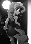  butt clothed clothing digital_media_(artwork) dimfann dress equine female friendship_is_magic greyscale horse looking_at_viewer mammal monochrome my_little_pony pinkie_pie_(mlp) pony solo 
