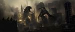  building city epic fire godzilla godzilla_(2014) gun helmet kaijuu legendary_pictures matt_allsopp monster muto_(monster) official_art production_art realistic rifle ruins san_francisco science_fiction signature smoke soldier transamerica_pyramid weapon 