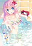  bathtub bikini blue_eyes bottle colored_stripes long_hair original pink_hair radio rubber_duck striped striped_bikini sumisaki_yuzuna swimsuit water 