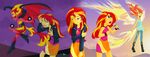  2015 blonde_hair blue_eyes clothing demon didjargo equestria_girls female glowing hair magic microphone my_little_pony red_hair sunset_shimmer_(eg) tears torn_clothing wings 