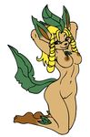  2011 anthro anthrofied blonde_hair brown_eyes brown_nipples brown_skin canine carlito eeveelution fox fur hair kurama_(character) leafeon long_hair mammal nintendo nipples nude pok&eacute;mon pok&eacute;morph shiny_pok&eacute;mon simple_background video_games 