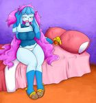  2015 anthro anthrofied basketgardevoir blue_eyes blush canine clothing eeveelution female fox glaceon hair long_hair mammal ming-ming_(character) nintendo pink_hair pok&eacute;mon pok&eacute;morph shiny_pok&eacute;mon sitting thick_thighs video_games 