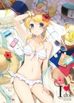  2015 6u_(eternal_land) ayase_eli bangs beach_towel bendy_straw bikini blonde_hair blue_eyes blush book bookmark bottle breasts cherry cleavage cocktail cover cover_page cup dated digital_media_player doily drinking_glass drinking_straw earbuds earphones earphones_removed eyewear_removed flower food frilled_bikini frills front-tie_bikini front-tie_top fruit hair_flower hair_ornament hair_ribbon hand_on_head hand_on_own_thigh hat hat_flower hat_removed hat_ribbon headwear_removed hibiscus innertube ipod long_hair looking_at_viewer lotion_bottle love_live! love_live!_school_idol_project lying medium_breasts navel on_back orange orange_slice pennant petals photo_(object) ponytail radio ribbon russian_flag sandals_removed seashell shade shell side-tie_bikini smile solo starfish straw_hat string_of_flags sunglasses sunlight swept_bangs swimsuit towel white_bikini white_ribbon wrist_cuffs 