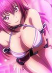  bikini bikini_warriors bra breasts cleavage female fighter_(bikini_warriors) gradient gradient_background highres large_breasts long_hair panties red_hair smile solo standing stitched swimsuit underwear 
