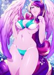  2015 absurd_res anthro anthrofied big_breasts bikini blonde_hair breasts cleavage clothed clothing feathers female friendship_is_magic hair hi_res lips long_hair looking_at_viewer my_little_pony navel pink_feathers pink_hair pink_skin princess_cadance_(mlp) purple_eyes purple_hair smile solo standing swimsuit wings xdtopsu01 