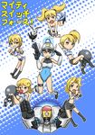 artist_request blonde_hair blue_eyes blush brown_eyes brown_hair halftone halftone_background helmet looking_at_viewer mighty_switch_force! multiple_girls one_eye_closed patricia_wagon robot salute short_hair translation_request twintails wayforward wink winking 