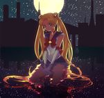  backlighting bad_id bad_pixiv_id bishoujo_senshi_sailor_moon blonde_hair blue_eyes blue_sailor_collar brooch building choker double_bun earrings elbow_gloves gloves hair_ornament jewelry long_hair miniskirt moon nakakore partially_submerged red_choker reflecting_pool reflection ribbon sailor_collar sailor_moon sailor_senshi_uniform seiza sitting skirt sky solo star_(sky) starry_sky tsukino_usagi twintails very_long_hair wand white_gloves 