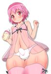  1boy bulge chinzurena leona_west mole pink_hair simple_background solo thighhighs trap white_background wide_hips 