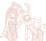  animal_ears bad_id bad_tumblr_id bare_shoulders blush bow bowtie breasts bunny_ears bunny_tail bunnysuit cleavage fishnet_pantyhose fishnets hand_on_hip long_hair medium_breasts monochrome multiple_girls panty_&amp;_stocking_with_garterbelt panty_(psg) pantyhose sally_(luna-arts) stocking_(psg) tail tray twintails wrist_cuffs 