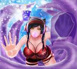  ahri alternate_costume alternate_hairstyle artist_request bent_over black_hair breasts bucket cleavage league_of_legends looking_at_viewer solo tail wiping yellow_eyes 
