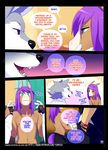  anthro brown_fur canine close-up clothed clothing comic english_text equine fangs fur girly grey_hair hair half-dressed horse inside male mammal nipples one_eye_closed open_mouth purple_hair smile teeth text tokifuji tongue topless white_fur white_hair wolf 