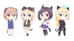  animal_ears aqua_eyes bad_id bad_twitter_id black_hair blonde_hair blue_neckwear brown_eyes carla_j_luksic cat_ears cat_tail chibi dog_ears dog_tail heinrike_prinzessin_zu_sayn-wittgenstein highres hirschgeweih_antennas jennifer_j_deblanc kuroda_kunika light_brown_eyes light_brown_hair long_hair military military_uniform multiple_girls necktie noble_witches panties purple_eyes seedflare short_hair simple_background tail thighhighs underwear uniform white_background world_witches_series 