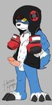  3_toes abs ace_the_gaomon anthro anthrofied arm_wraps balls bottomless boxing_gloves bulge canine cel_shading circumcised clothed clothing digimon digital_media_(artwork) erection front_view gaomon half-dressed hands_in_pockets headband heibanhikaru hoodie humanoid_penis looking_at_viewer male mammal open_shirt pendant penis sheath shirt signature solo standing toes toned 