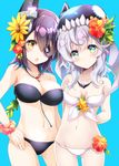  blue_eyes blush bracelet breasts cleavage eyepatch flower hair_flower hair_ornament headgear hibiscus jewelry kantai_collection large_breasts lifebuoy medium_breasts multiple_girls necklace swimsuit tenryuu_(kantai_collection) white_hair wo-class_aircraft_carrier yamadori_ofuu yellow_eyes 