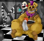  animatronic anthro autofellatio balls barefoot bear bow chubby claws condom cum cum_on_penis cum_on_tongue erection five_nights_at_freddy&#039;s five_nights_at_freddy&#039;s_2 five_nights_at_freddy&#039;s_4 fronnie glowing glowing_eyes hat headgear inside licking looking_down machine male male/male mammal marionette_(fnaf) masturbation nightmare_fredbear_(fnaf) nude on_floor open_mouth oral penis puppet robot saliva sharp_teeth sitting smile teeth toe_claws tongue tongue_out video_games 