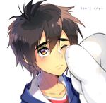  1boy baymax big_hero_6 disney hiro_hamada hiyaa marvel robot simple_background tears 