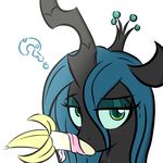  ? banana blue_sclera female food friendship_is_magic fruit green_eyes horn long_tongue looking_at_viewer my_little_pony queen_chrysalis_(mlp) solo tongue 