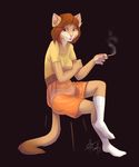  2012 cat clothed clothing feline female hair mammal simple_background sitting smoking solo whiskers xepxyu 