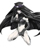 bare_shoulders black_gloves cape celtic_cross crop_top elbow_gloves facial_mark flower gloves hat lipstick makeup navel pink_lipstick red_lips riko_(kujira215) scathach scathach_(shin_megami_tensei) shin_megami_tensei simple_background solo white_background white_skin yellow_eyes 