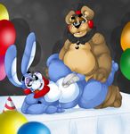  anal anal_penetration animatronic anthro balloon balls barefoot bear bow buckteeth chubby erection five_nights_at_freddy&#039;s five_nights_at_freddy&#039;s_2 fronnie girly half-closed_eyes hat lagomorph long_ears looking_down lying machine male male/male mammal nude on_back open_mouth penetration penis rabbit raised_leg robot rosy_cheeks sex sitting smile spread_legs spreading teeth tongue tongue_out toy_bonnie_(fnaf) toy_freddy_(fnaf) video_games 